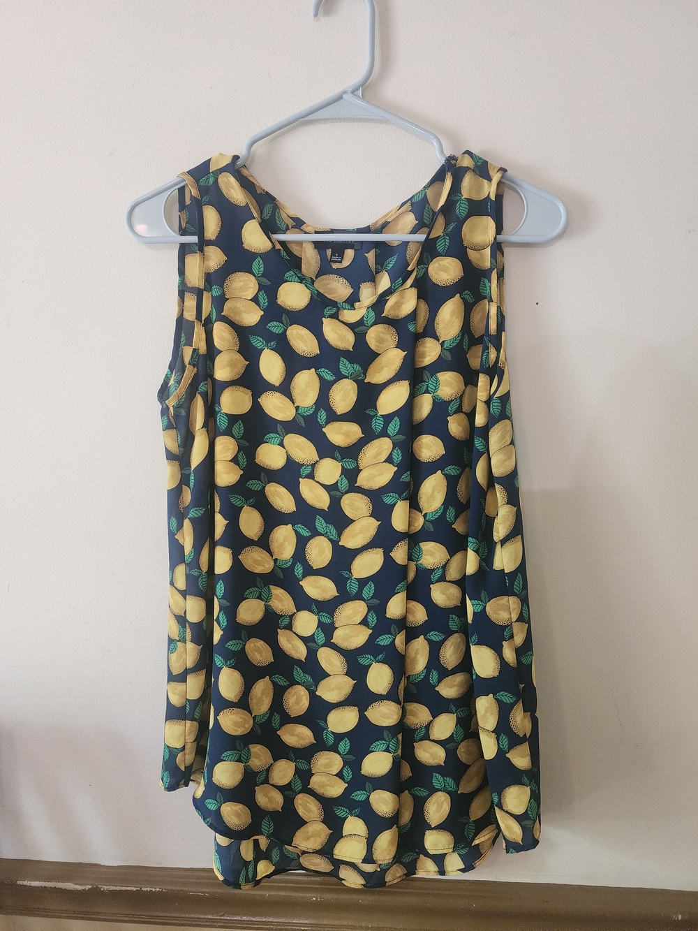 The Limited Navy Lemon Print Sleeveless Blouse